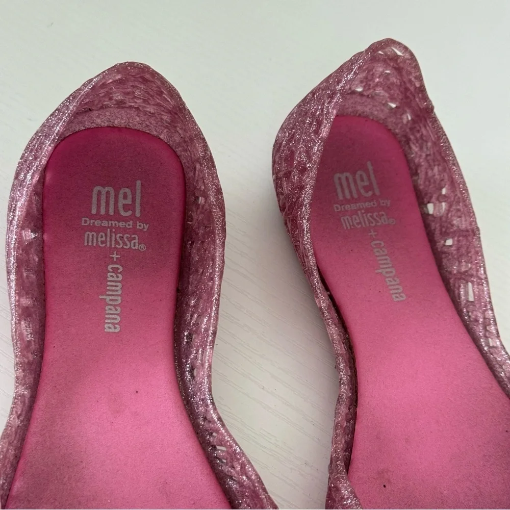 Melissa Girls Pink Glitter Flats, Size 1